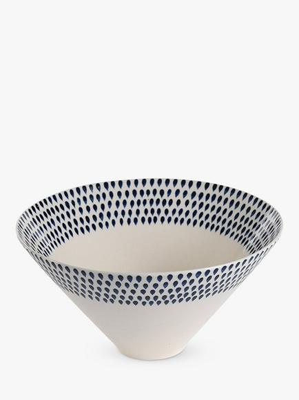 nkuku Indigo Drop Ceramic Serving Bowl, 25cm, Cream/Indigo, Cream/Indigo