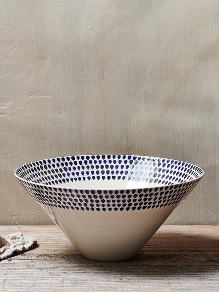 nkuku Indigo Drop Ceramic Serving Bowl, 25cm, Cream/Indigo - view 2, Cream/Indigo