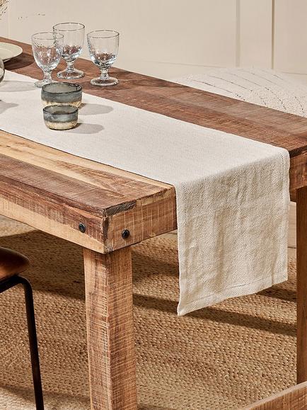 nkuku Sanee Linen Blend Table Runner, 230cm, Natural - view 2, Natural