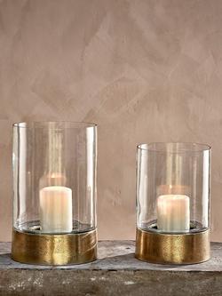 nkuku Rajura Hurricane Lantern Candle Holder, Brass - view 2, Brass