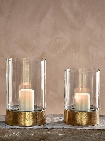 nkuku Rajura Hurricane Lantern Candle Holder, Brass - view 2, Brass