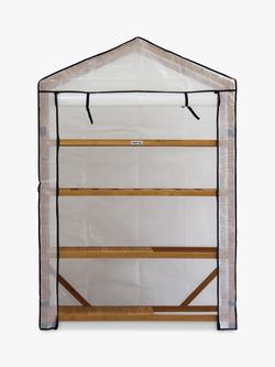 VegTrug Covered Nursery Greenhouse with 4 Wide Cedar Wood Shelves, Natural