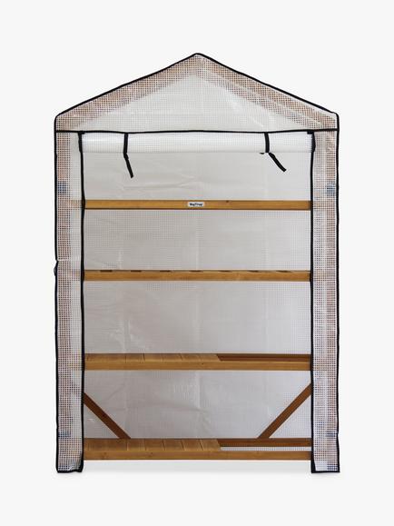 VegTrug Covered Nursery Greenhouse with 4 Wide Cedar Wood Shelves - view 2, Natural