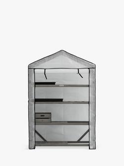 VegTrug Covered Nursery Greenhouse with 4 Wide Cedar Wood Shelves - view 2, Grey