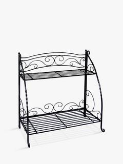 VegTrug Folding Swirl Steel Indoor/Outdoor Plant Stand, 2 Shelves, Black