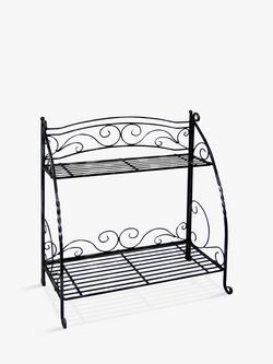 VegTrug Folding Swirl Steel Indoor/Outdoor Plant Stand, 2 Shelves, Black, Black