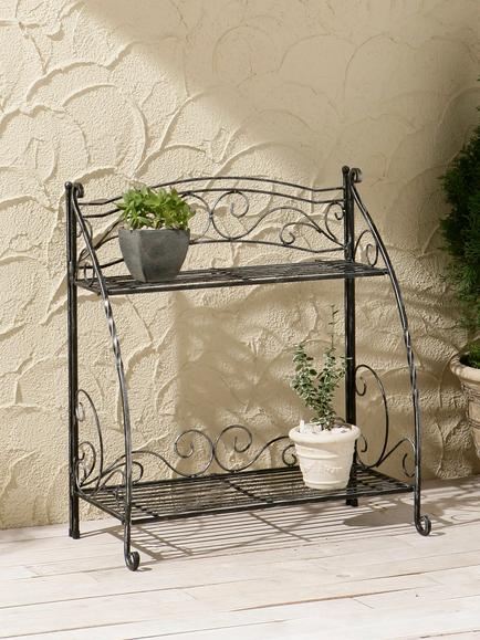 VegTrug Folding Swirl Steel Indoor/Outdoor Plant Stand, 2 Shelves, Black - view 2, Black