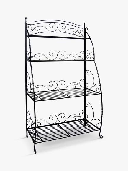 VegTrug Folding Swirl Steel Indoor/Outdoor Plant Stand, 4 Shelves, Black, Black