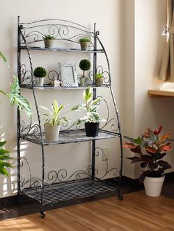 VegTrug Folding Swirl Steel Indoor/Outdoor Plant Stand, 4 Shelves, Black - view 2, Black
