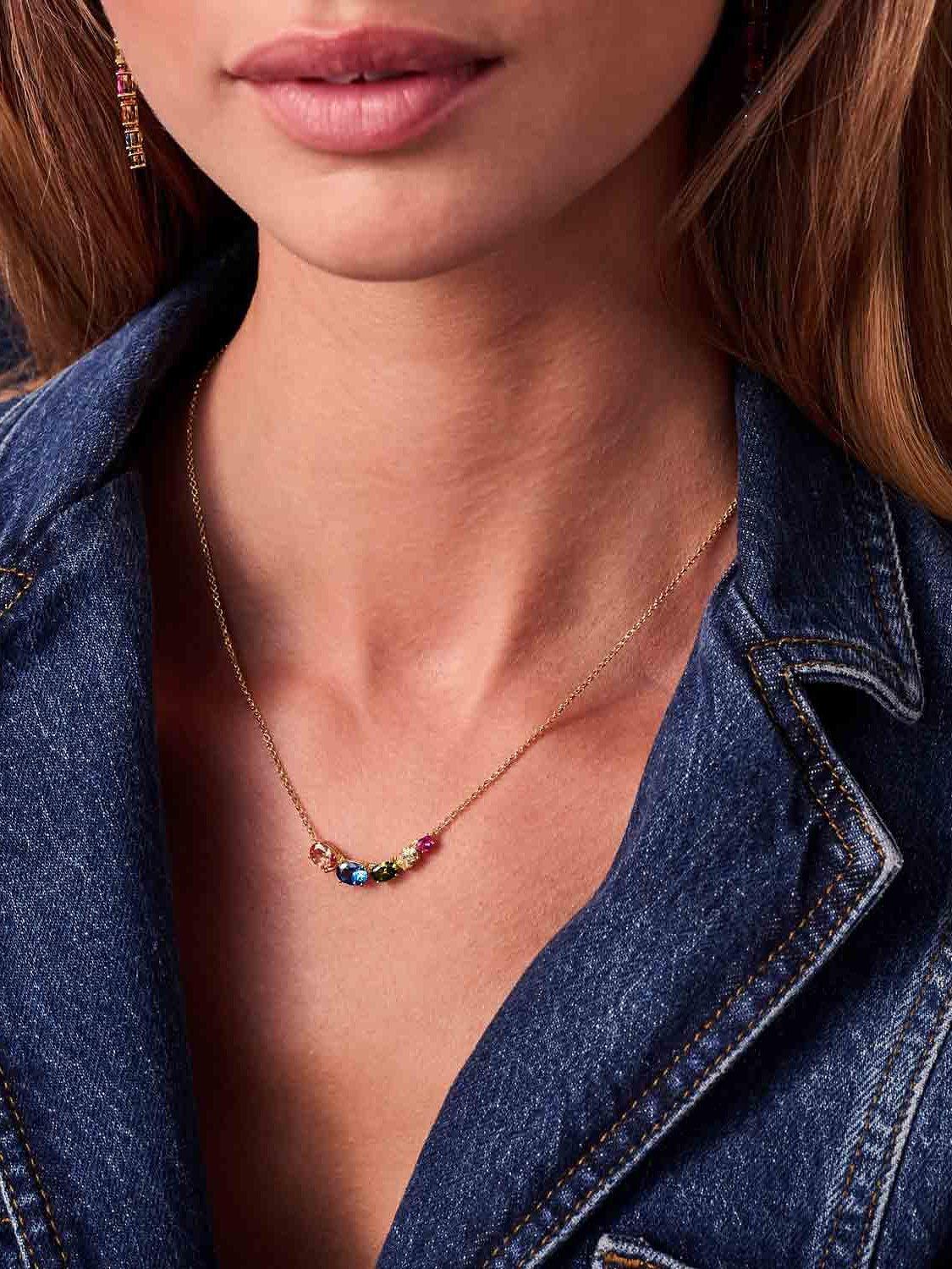 Product image 2 of 2, which shows Sif Jakobs Jewellery Ellisse Cubic Zirconia Pendant Necklace, Gold/Multi