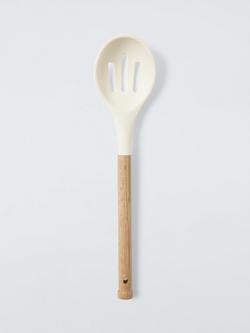 John Lewis Wood Handle Silicone Head Slotted Spoon, FSC-Certified (Oak Wood), Cream, Cream