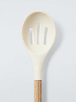 John Lewis Wood Handle Silicone Head Slotted Spoon, FSC-Certified (Oak Wood), Cream - view 2, Cream