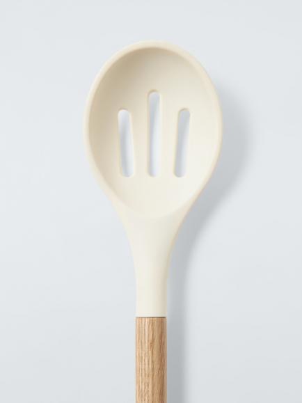 John Lewis Wood Handle Silicone Head Slotted Spoon, FSC-Certified (Oak Wood), Cream - view 2, Cream