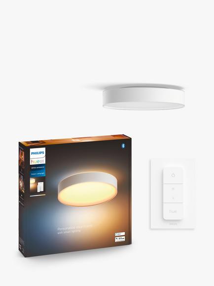 Philips Hue White Ambiance Enrave Smart LED Large Flush Ceiling Light with Dimmer Switch, White, White