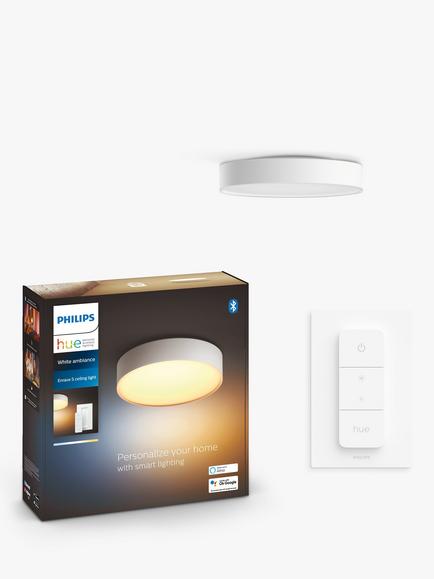 Philips Hue Enrave LED Small Flush Ceiling Light with Dimmer Switch, White, White