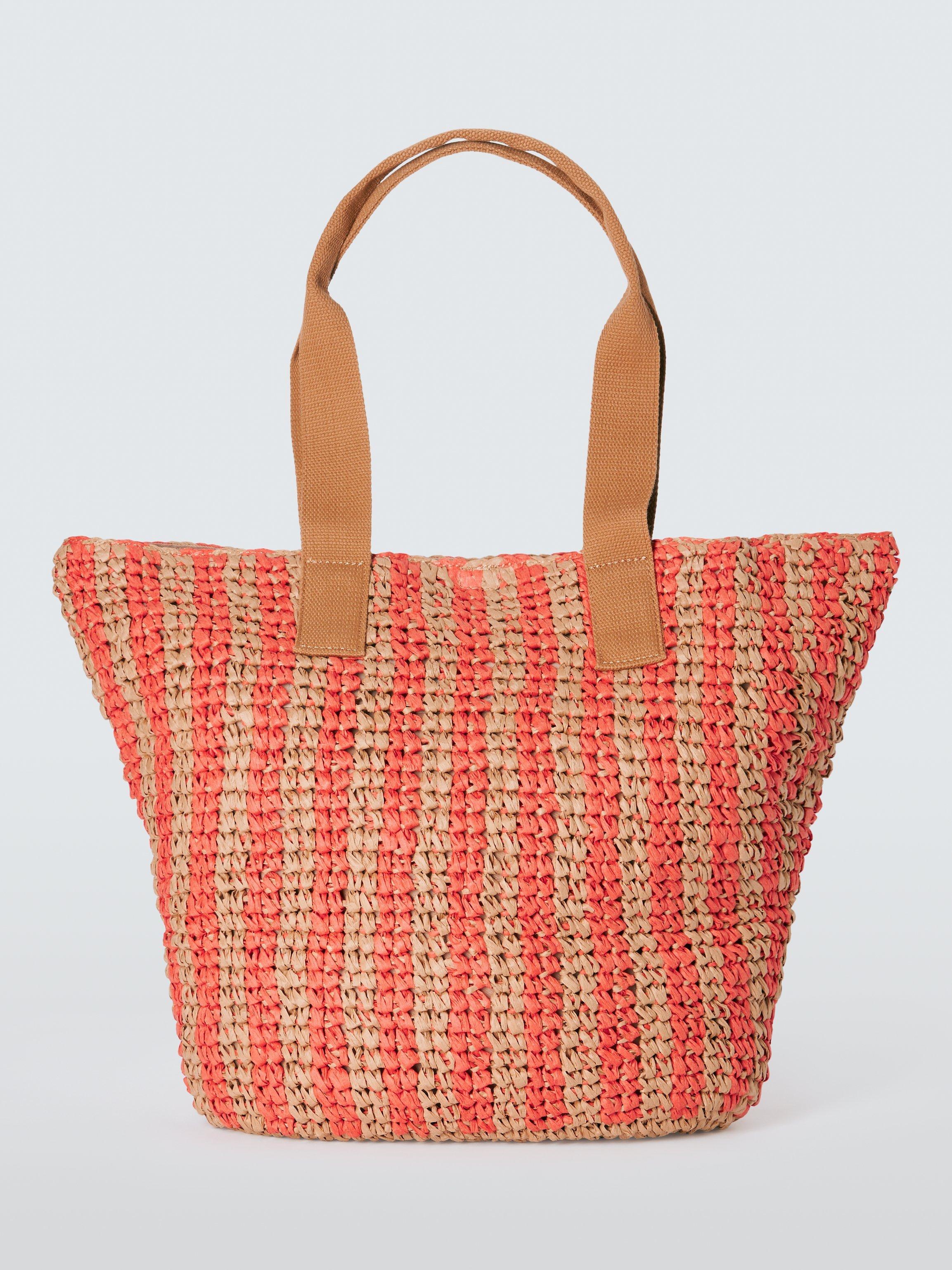John Lewis ANYDAY Raffia Tote Bag, Coral/Natural