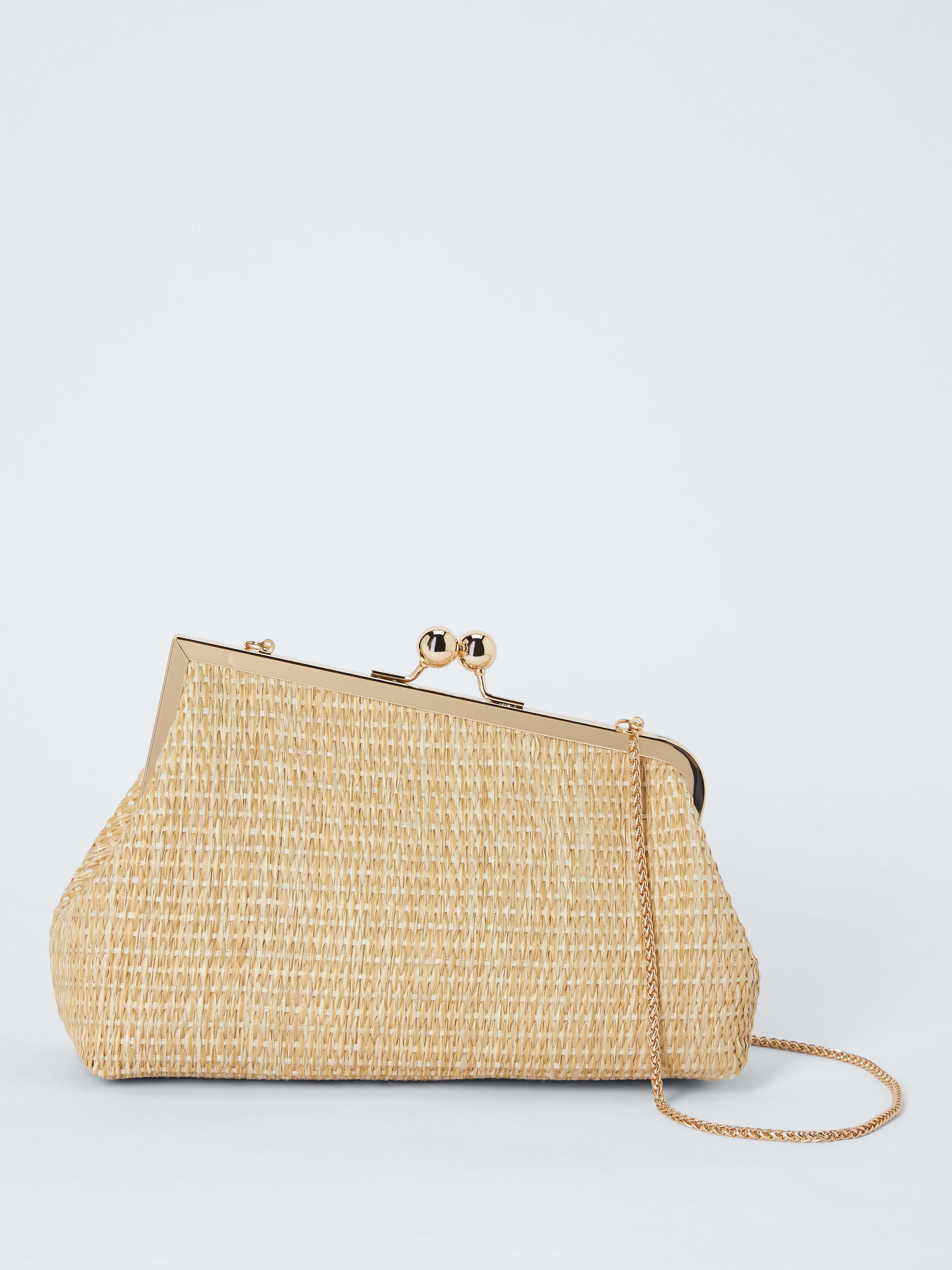 John Lewis Asymmetrical Raffia Clutch Bag, Natural