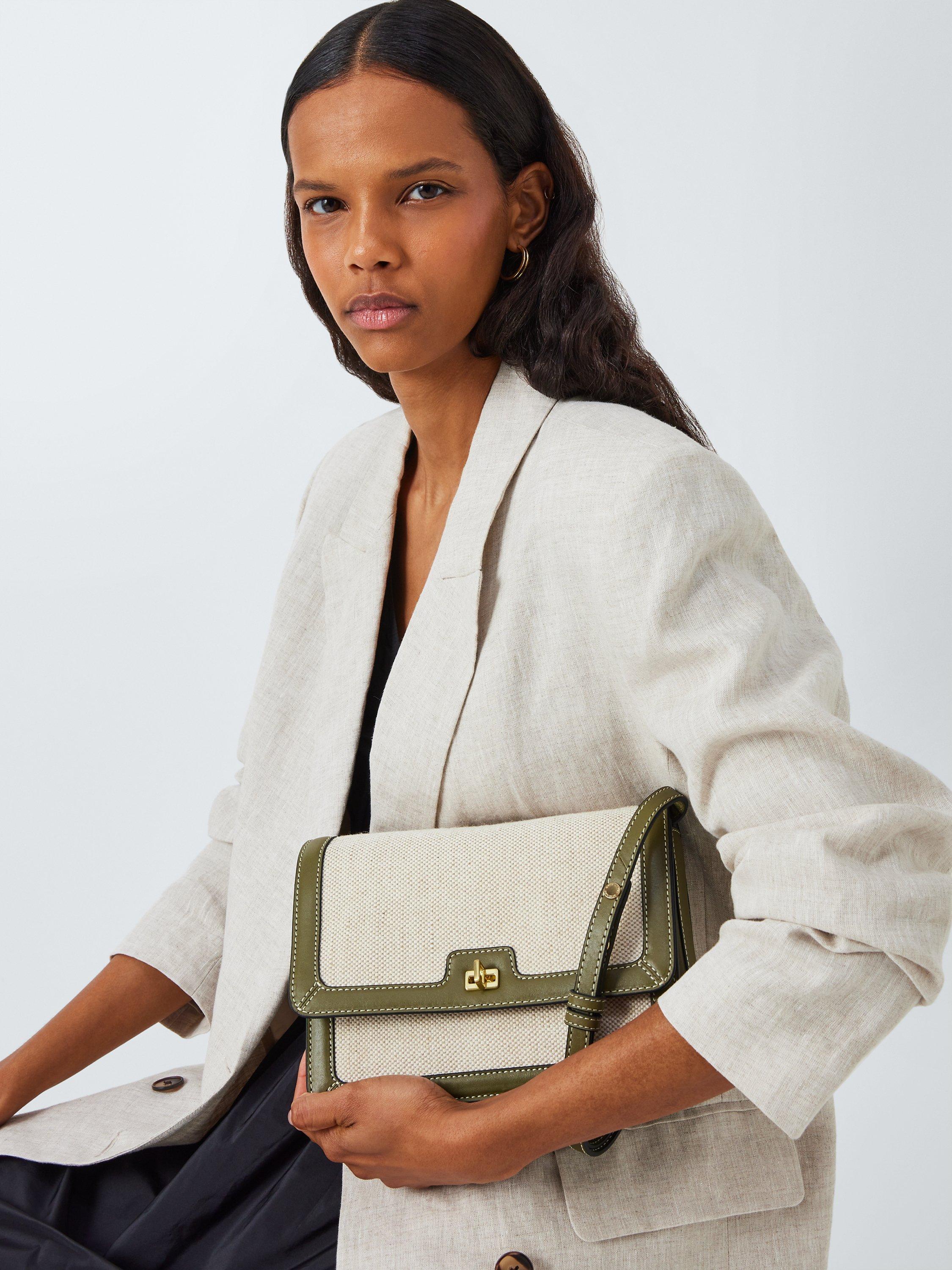 John Lewis Leather Trim Flap Over Bag Burnt Olive Canvas