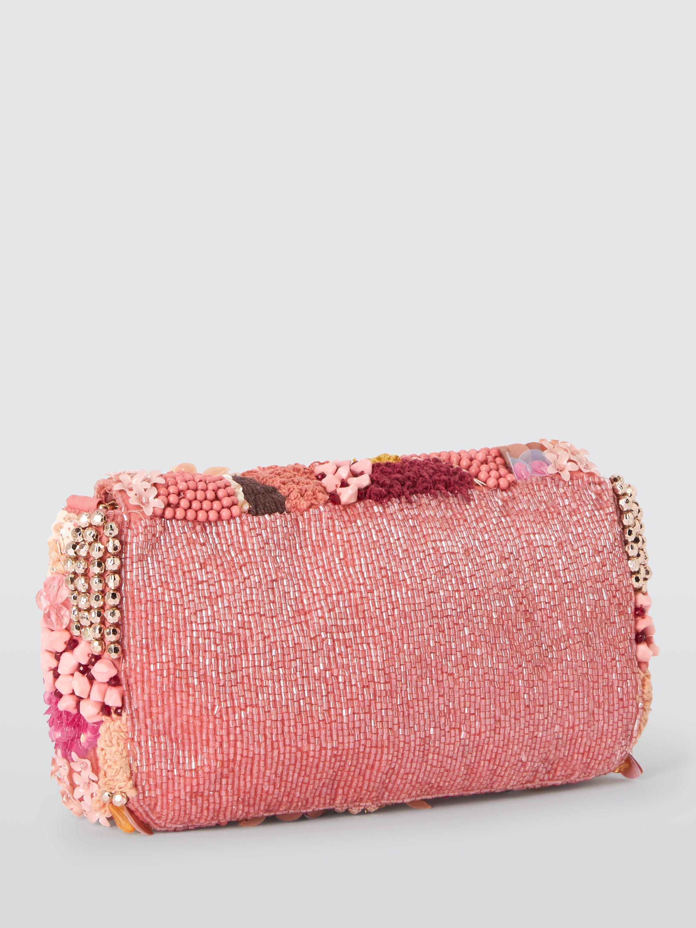 Product image 3 of 6, which shows John Lewis Floral Beaded Flapover Bag, Pink/Multi