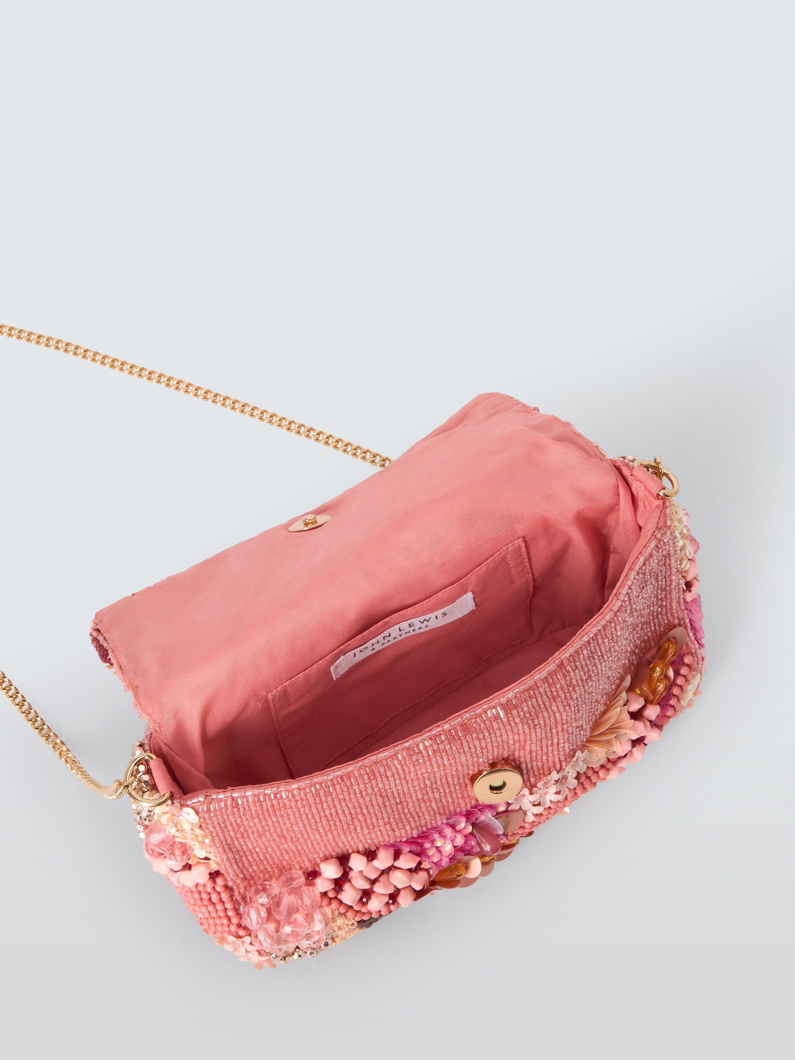 Product image 4 of 6, which shows John Lewis Floral Beaded Flapover Bag, Pink/Multi