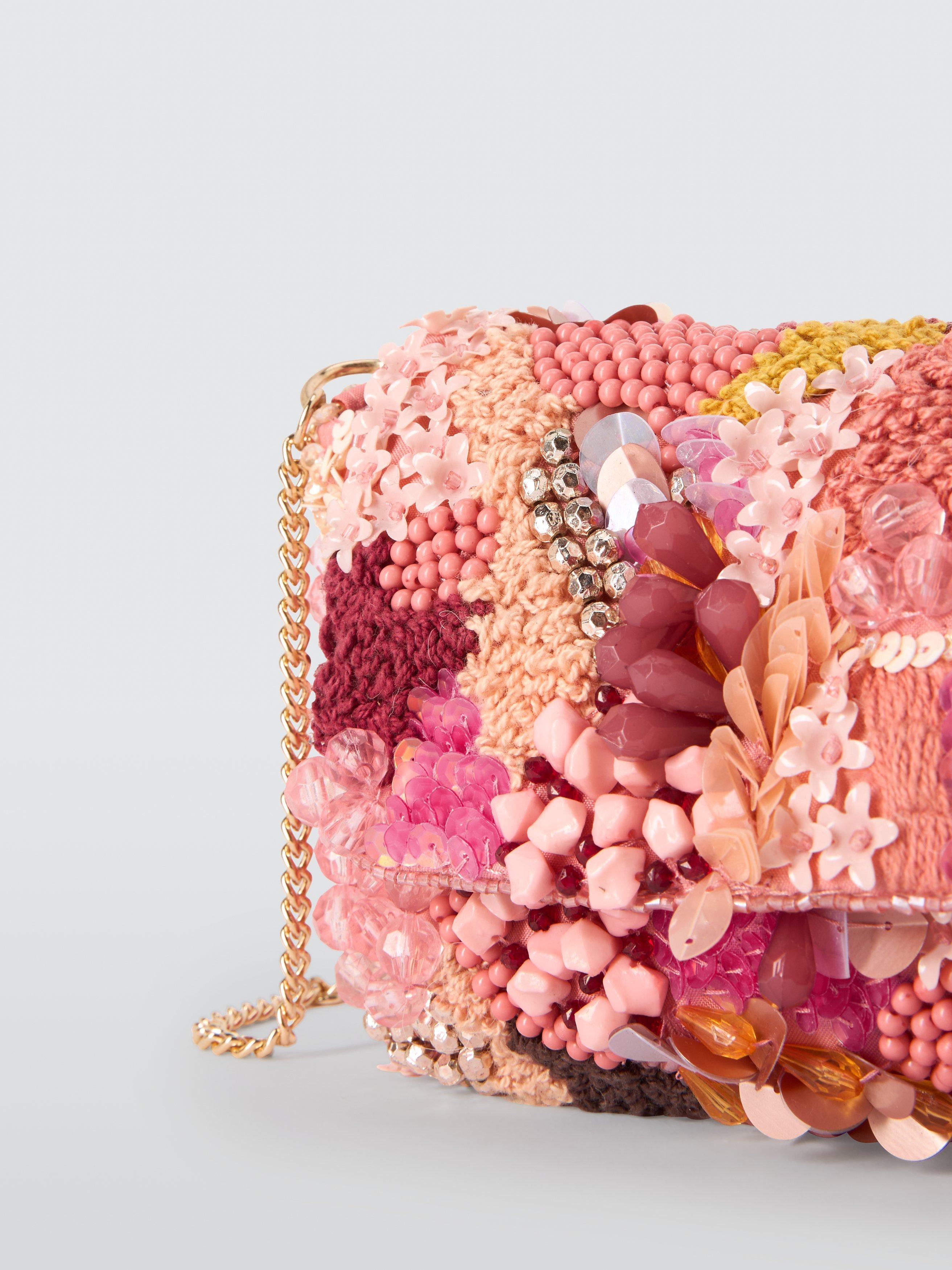 Product image 5 of 6, which shows John Lewis Floral Beaded Flapover Bag, Pink/Multi