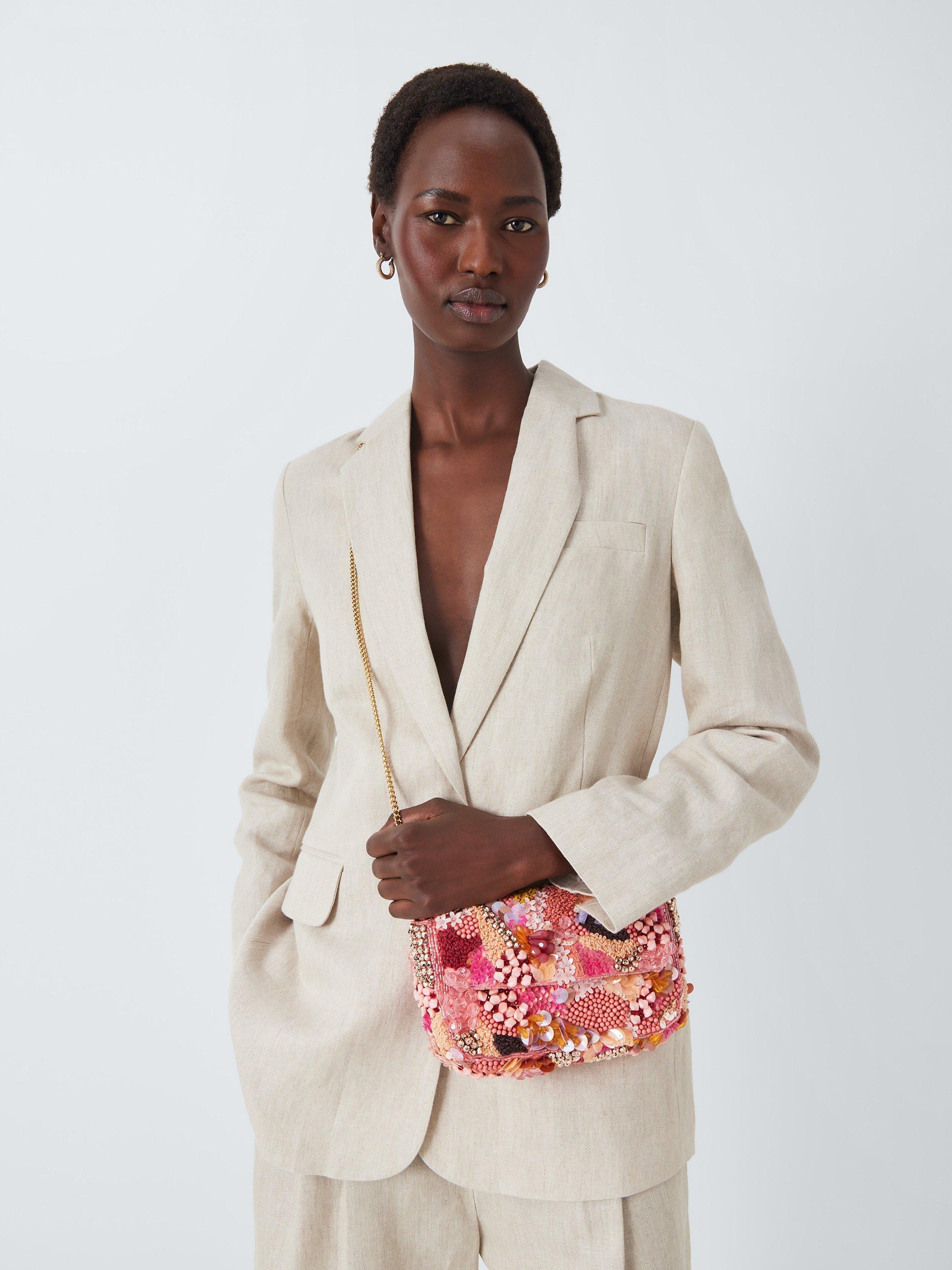 Product image 6 of 6, which shows John Lewis Floral Beaded Flapover Bag, Pink/Multi