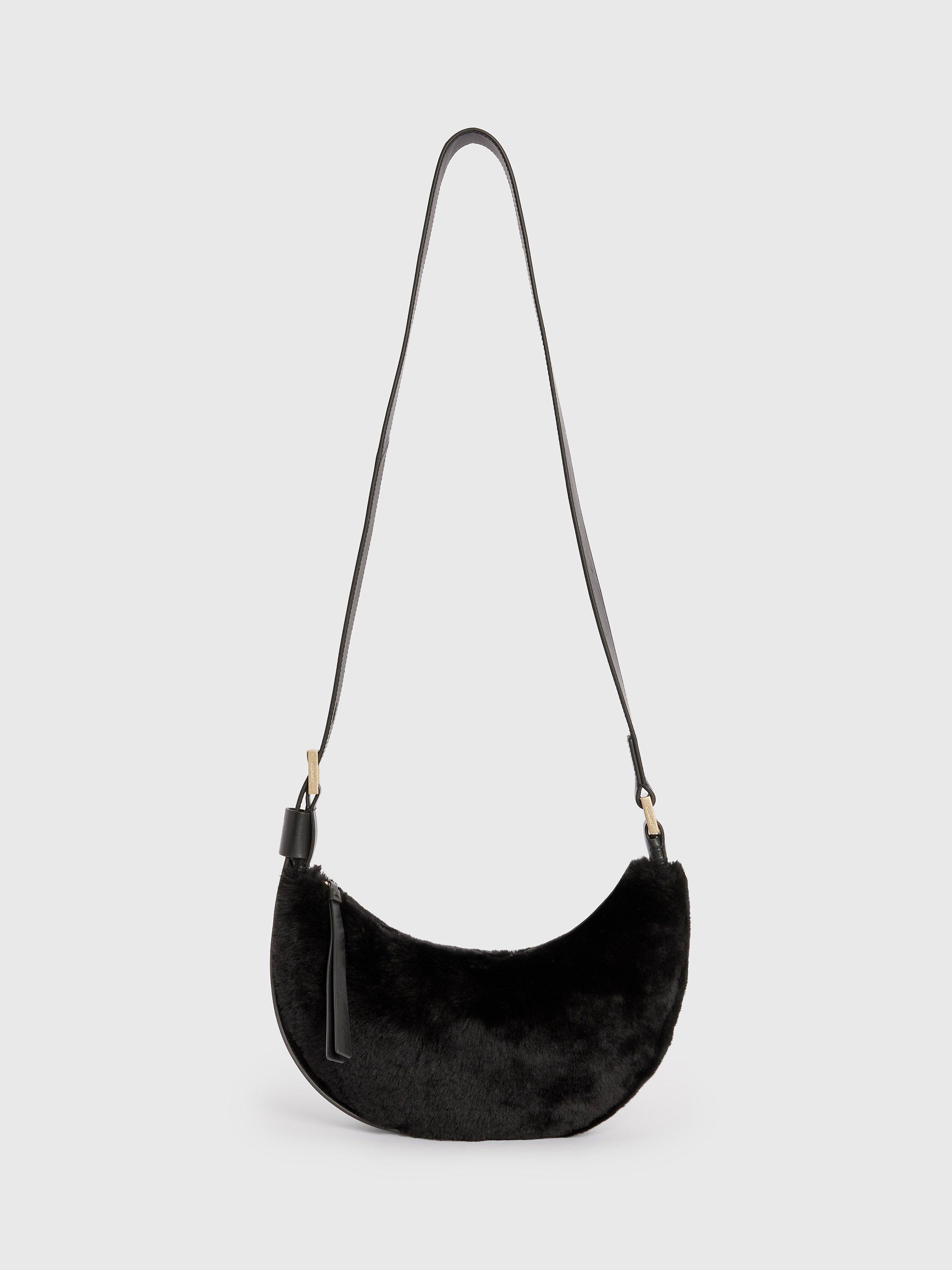 AllSaints Half Moon Shearling Cross Body Bag, Black