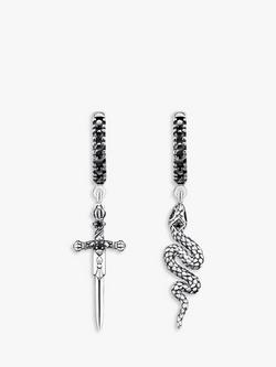 THOMAS SABO Men's Snake & Sword Drop Hoop Earrings, Silver, Silver