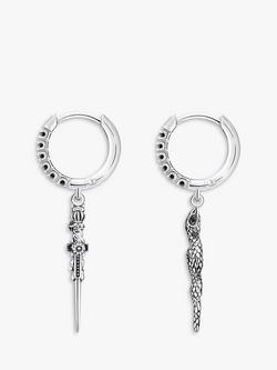 THOMAS SABO Men's Snake & Sword Drop Hoop Earrings, Silver - view 2, Silver