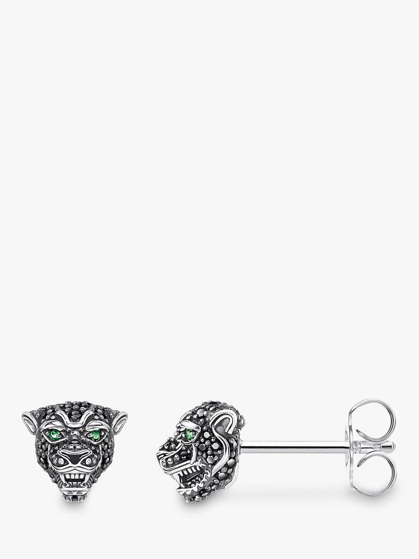 Product image 1 of 4, which shows THOMAS SABO Unisex Black Cat Zirconia Pave Stud Earrings, Silver