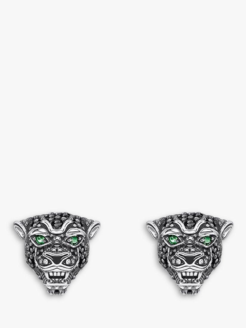 Product image 2 of 4, which shows THOMAS SABO Unisex Black Cat Zirconia Pave Stud Earrings, Silver