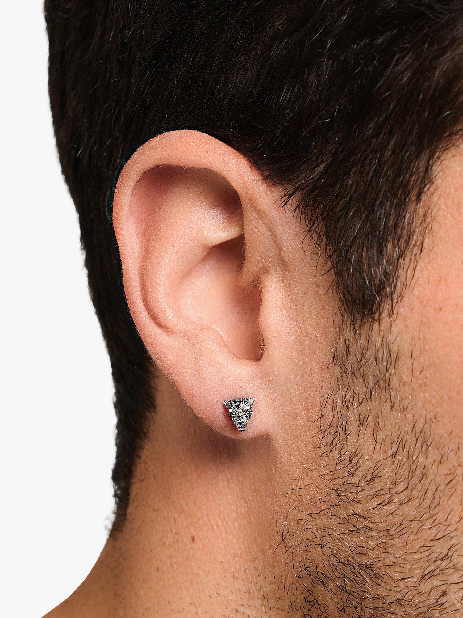 Product image 3 of 4, which shows THOMAS SABO Unisex Black Cat Zirconia Pave Stud Earrings, Silver