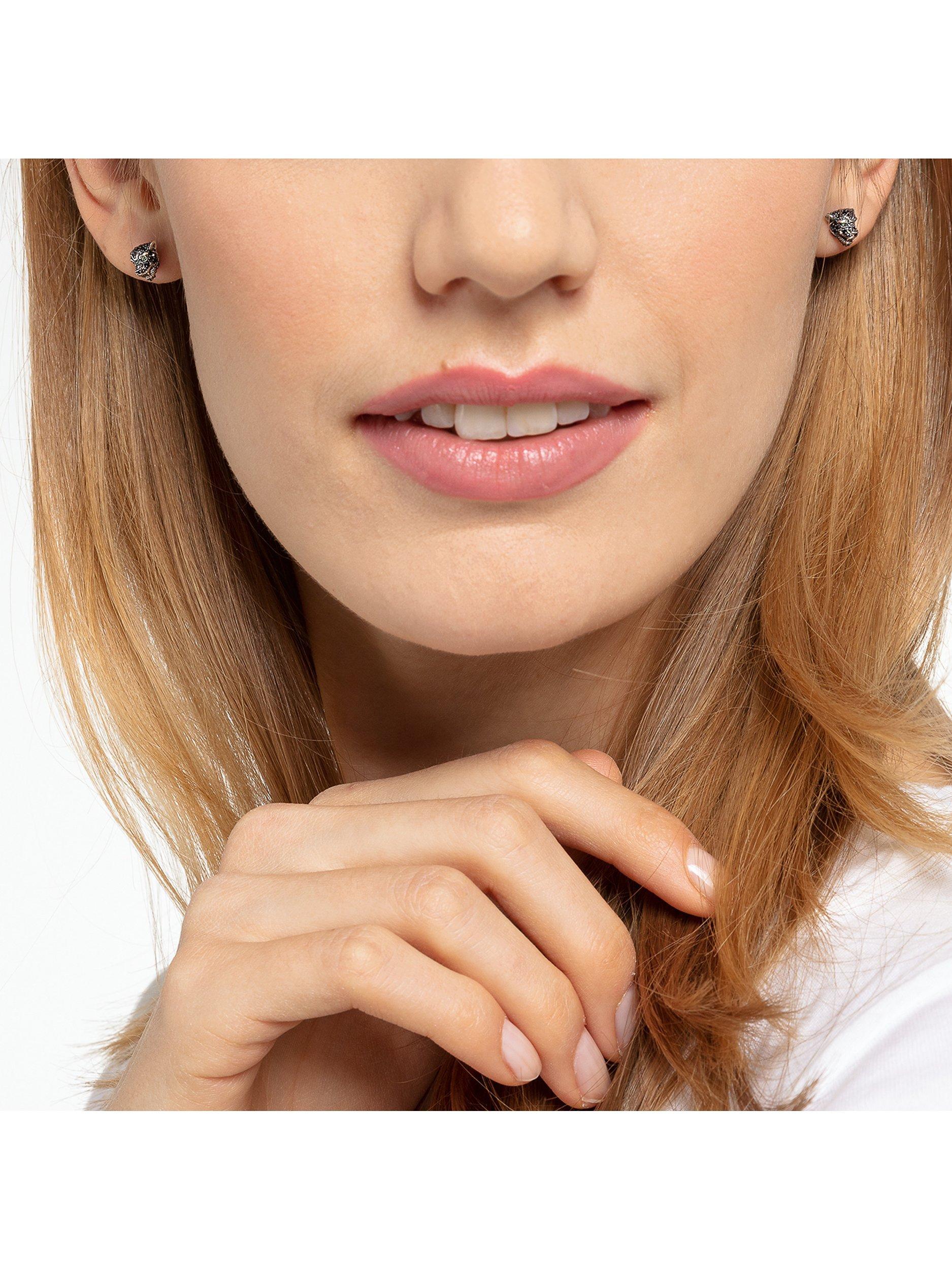 Product image 4 of 4, which shows THOMAS SABO Unisex Black Cat Zirconia Pave Stud Earrings, Silver