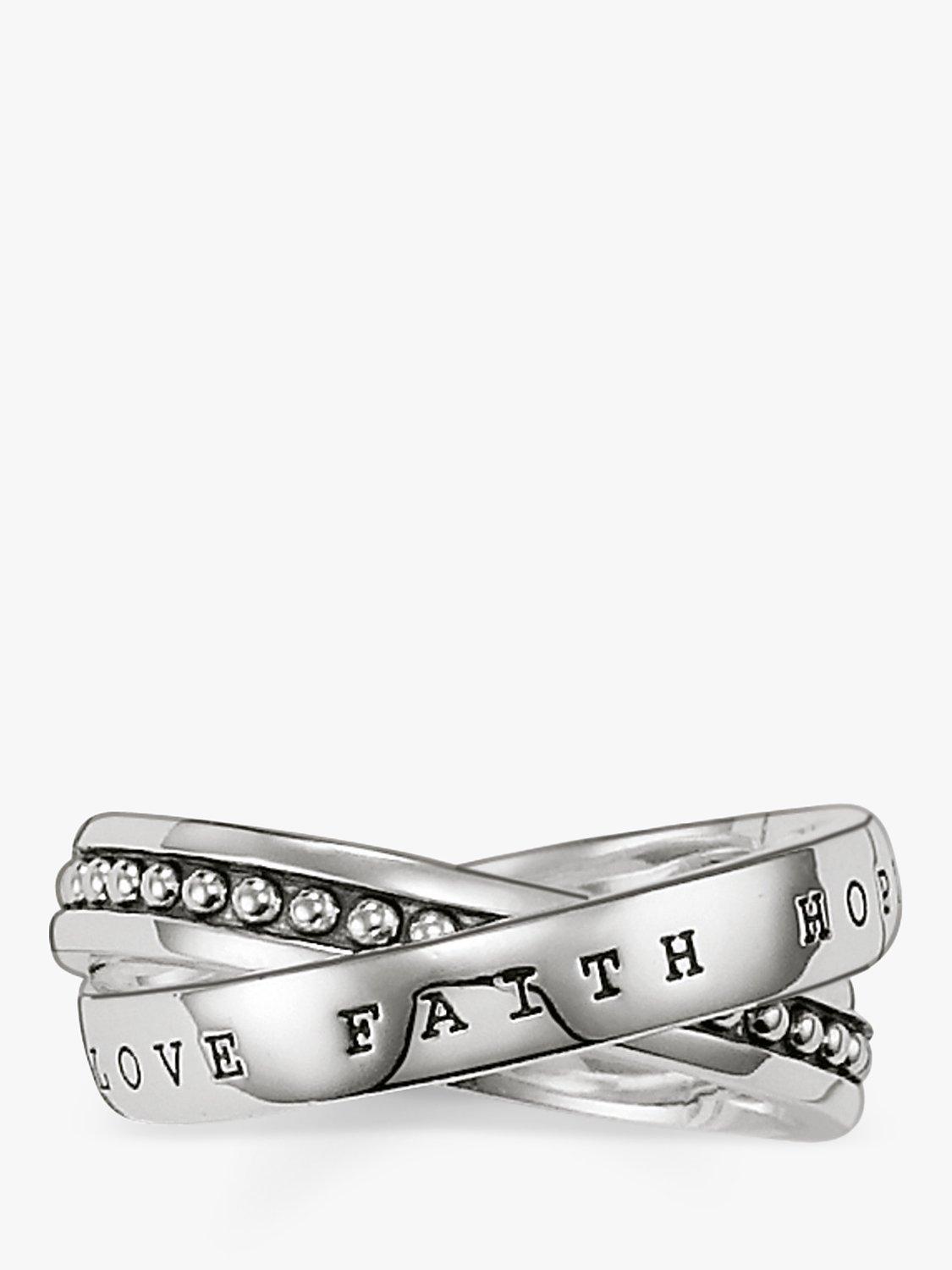 Product image 1 of 3, which shows THOMAS SABO Men's Rebel At Heart Love, Faith & Hope Double Band Ring, Silver, S