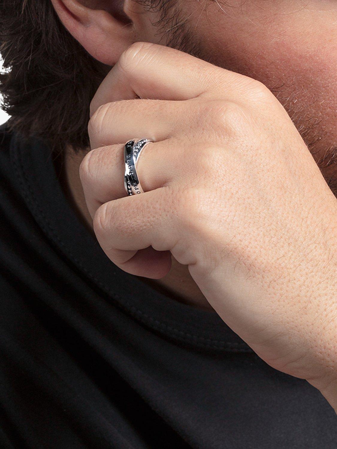 Product image 3 of 3, which shows THOMAS SABO Men's Rebel At Heart Love, Faith & Hope Double Band Ring, Silver, S