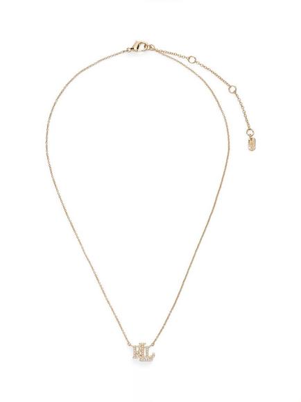 Lauren Ralph Lauren Monogram Faux Pearl Pendant Necklace, Gold, Gold/Multi