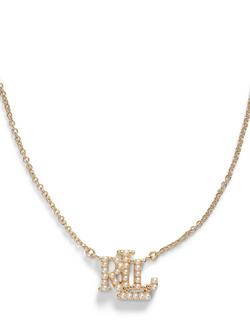 Lauren Ralph Lauren Monogram Faux Pearl Pendant Necklace, Gold - view 2, Gold/Multi