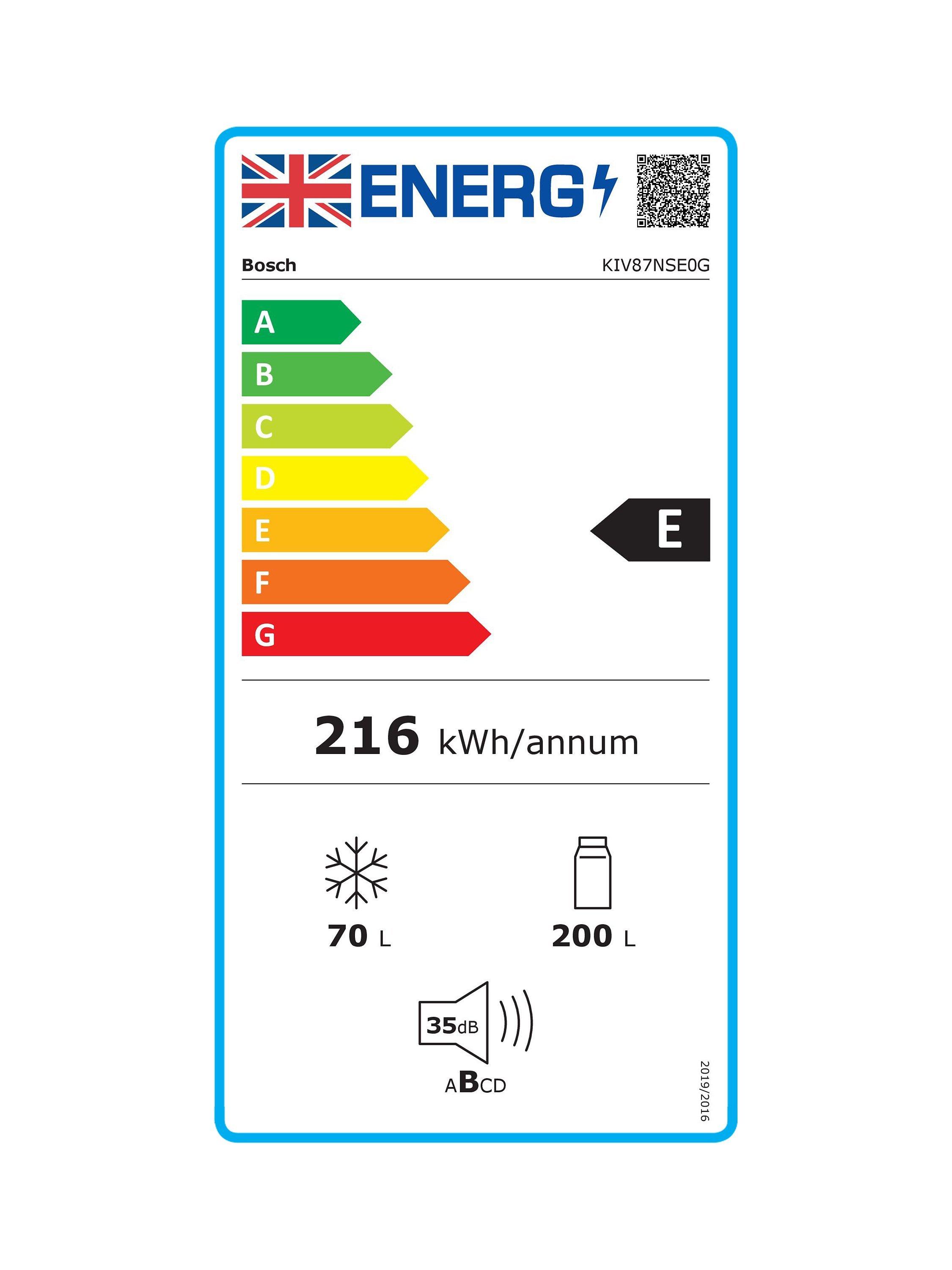 This item is rated E for energy efficiency on a scale from A (most efficient) to G (least efficient).