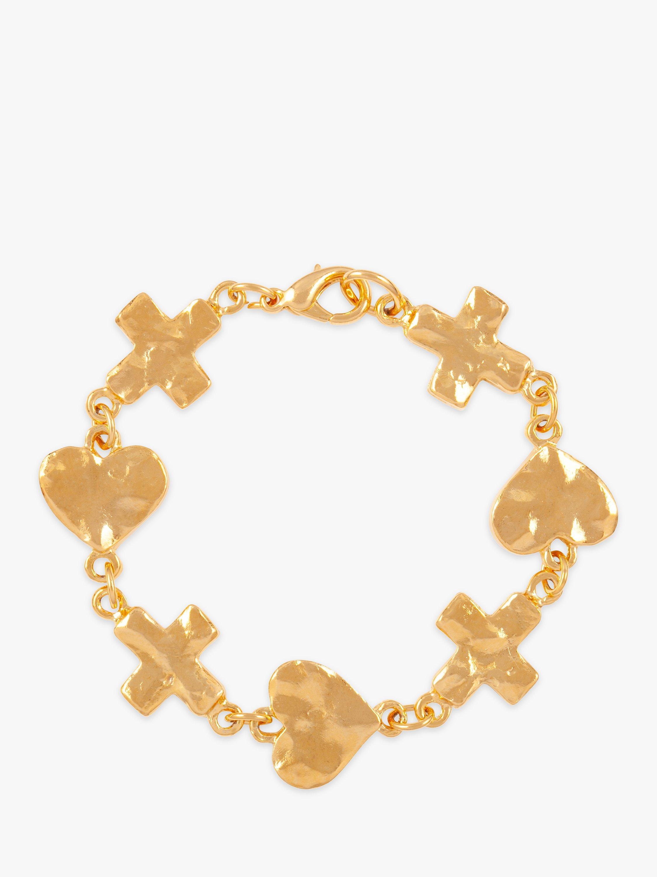 Product image 1 of 2, which shows Susan Caplan Pre-Loved Hammered Heart & Cross Bracelet, Dated Circa 1990s