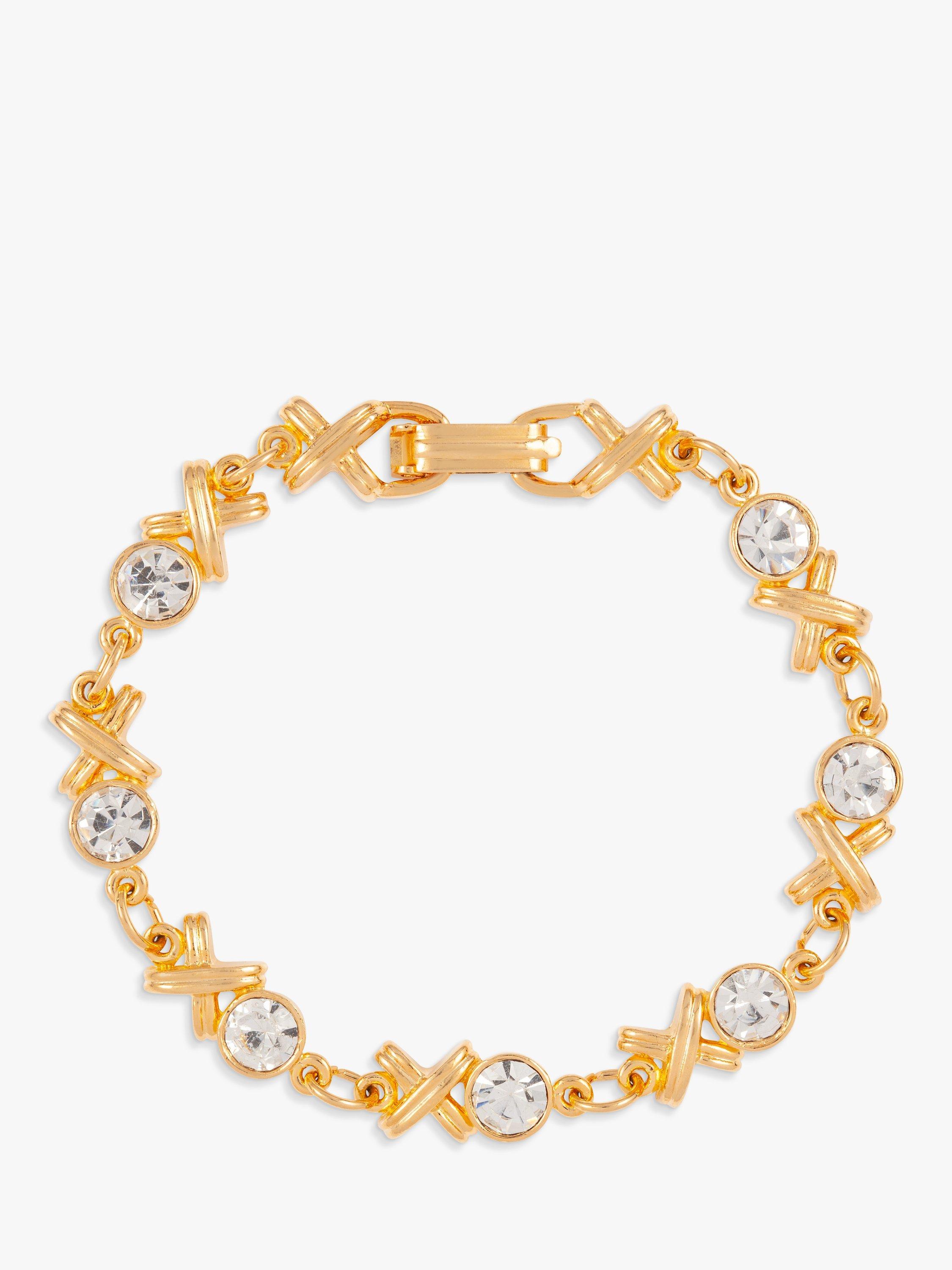 Product image 1 of 1, which shows Susan Caplan Pre-Loved Rediscovered Gold Plated Swarovski Crystal XO Bracelet, Dated Circa 1960s, Gold