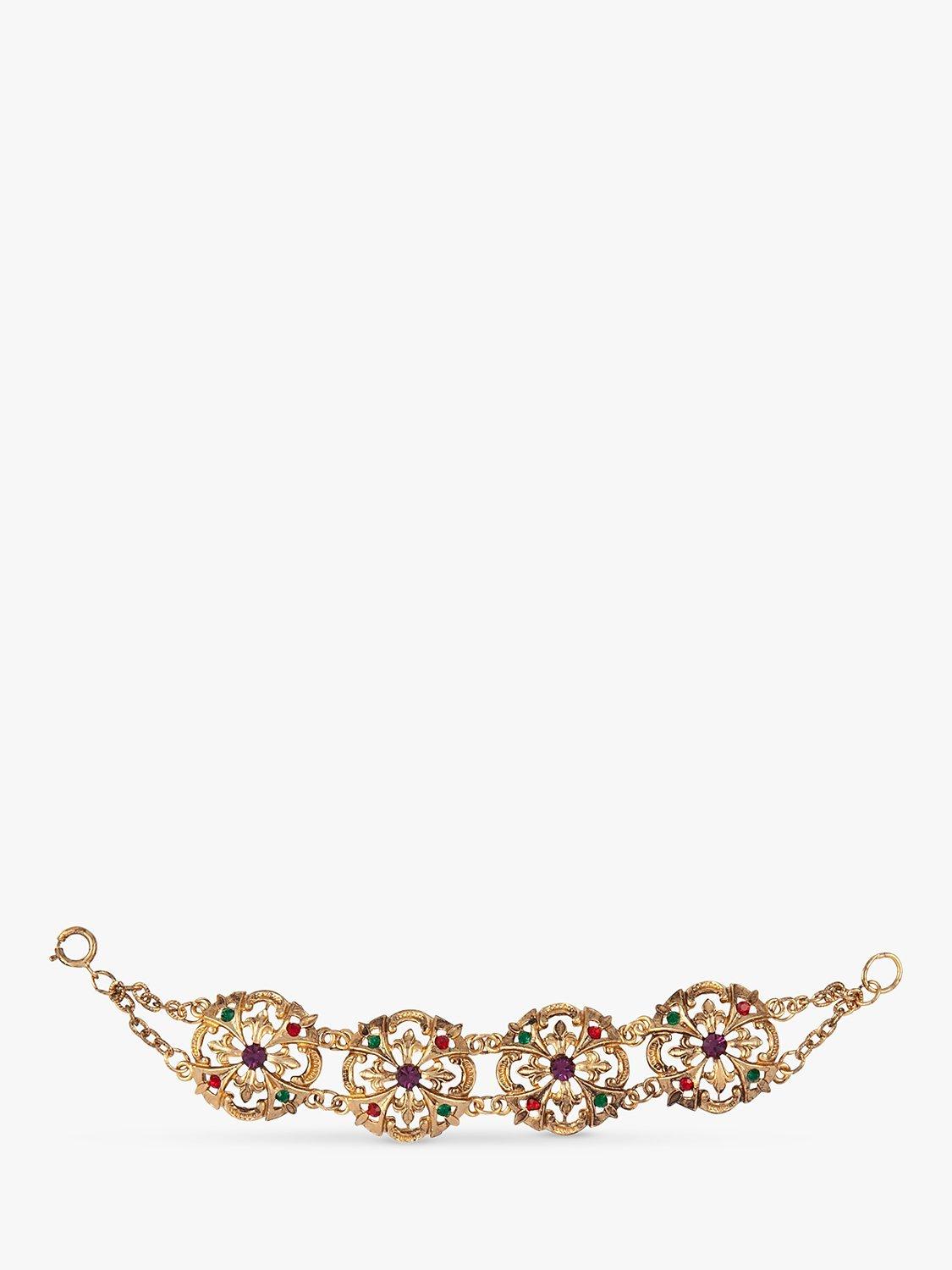 Product image 1 of 2, which shows Susan Caplan Pre-Loved Rediscovered Gold Plated Swarovski Crystal Bracelet, Dated Circa 1980s, Gold/Multi