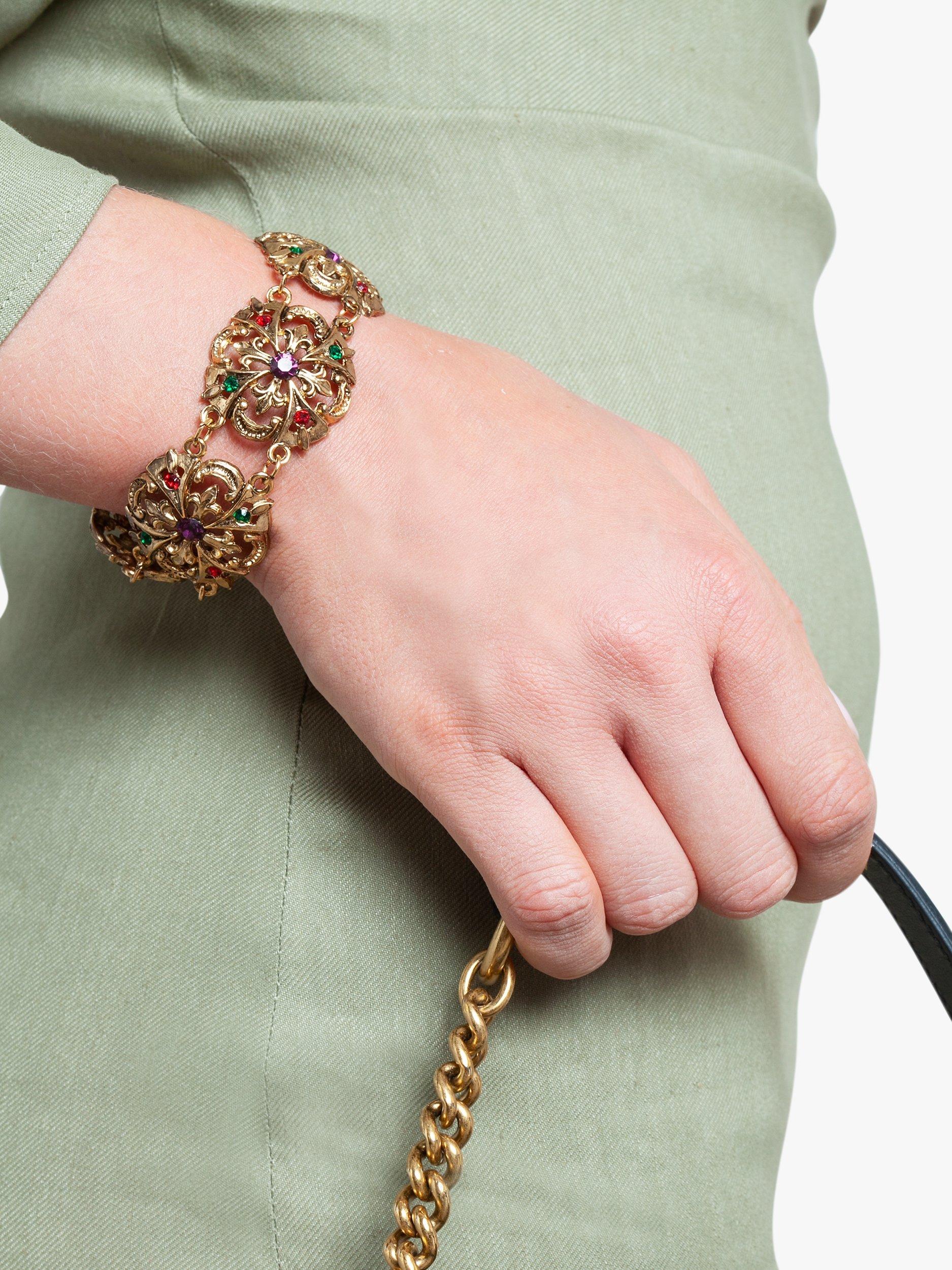 Product image 2 of 2, which shows Susan Caplan Pre-Loved Rediscovered Gold Plated Swarovski Crystal Bracelet, Dated Circa 1980s, Gold/Multi