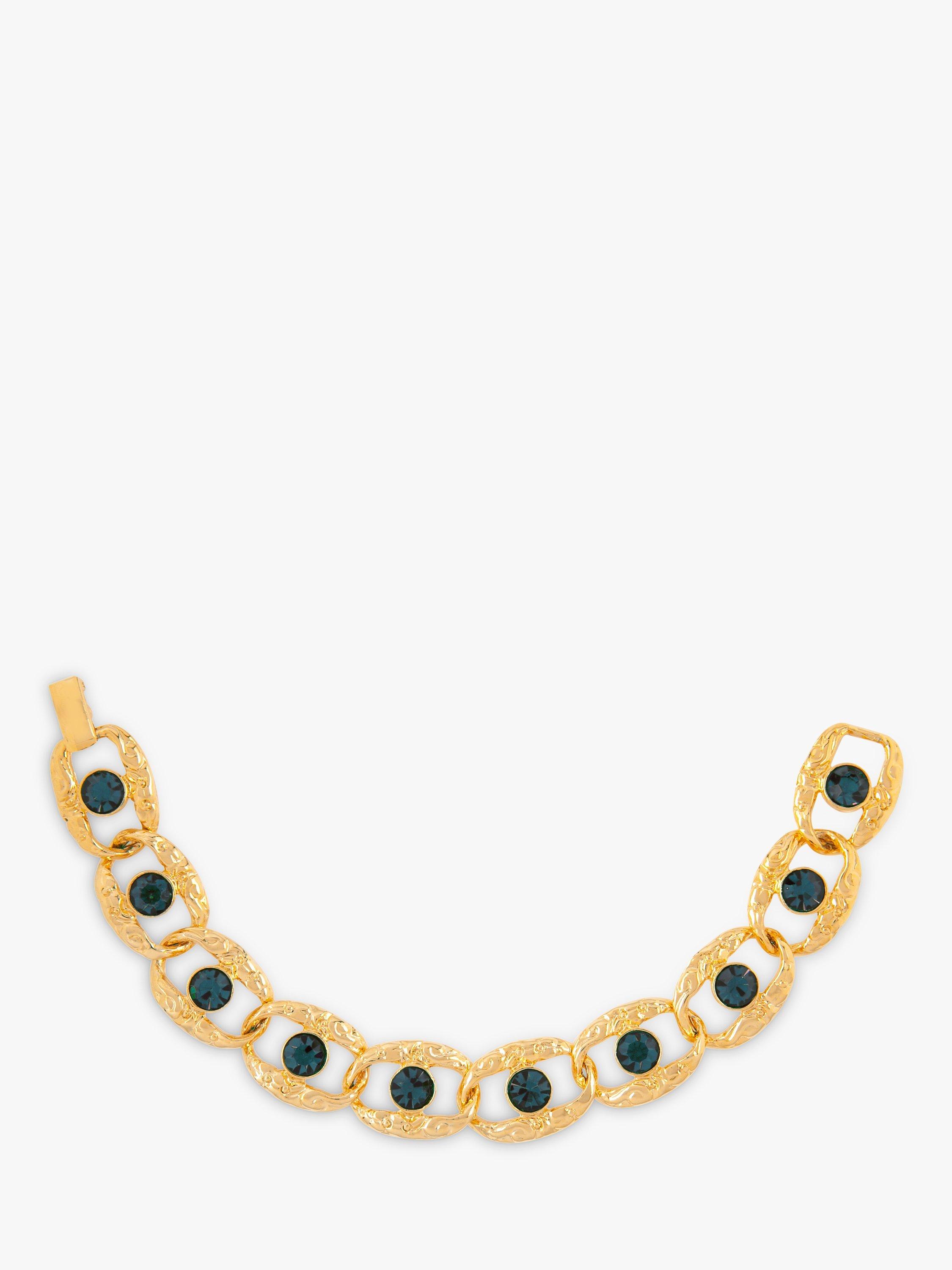 Product image 1 of 1, which shows Susan Caplan Pre-Loved Rediscovered Gold Plated Swarovski Crystal Oval Link Bracelet, Dated Circa 1980s, Gold/Blue