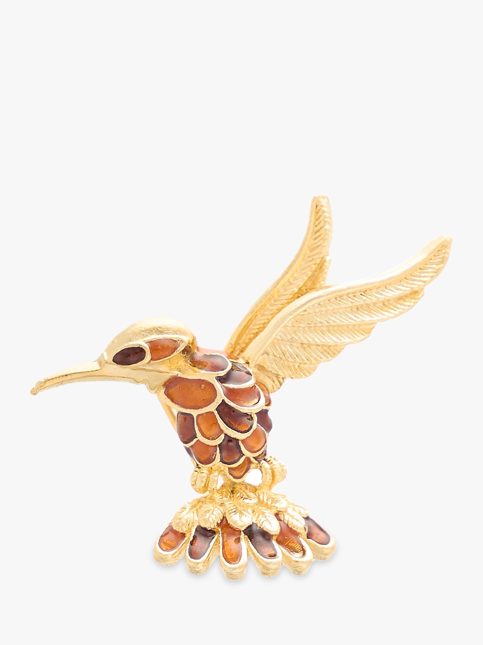 Product image 1 of 2, which shows Susan Caplan Pre-Loved Rediscovered Gold Plated Enamel Colibri Hummingbird Brooch, Gold, Dated Circa 1990s