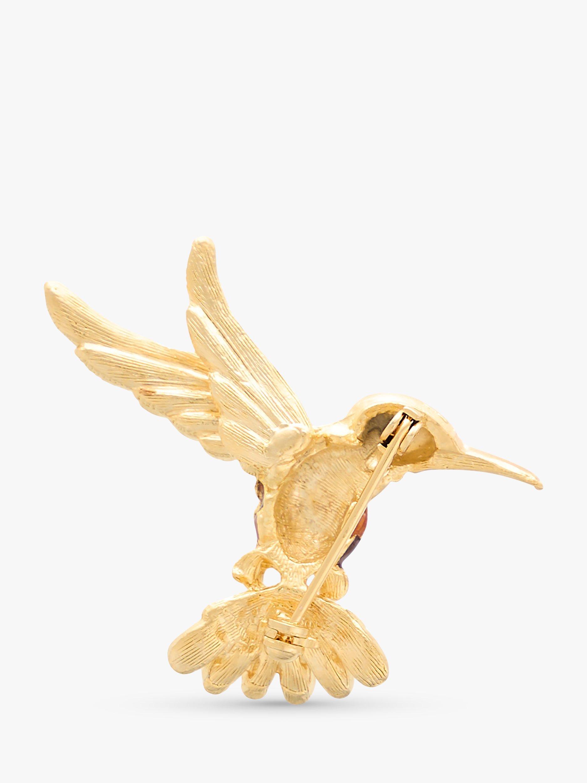 Product image 2 of 2, which shows Susan Caplan Pre-Loved Rediscovered Gold Plated Enamel Colibri Hummingbird Brooch, Gold, Dated Circa 1990s