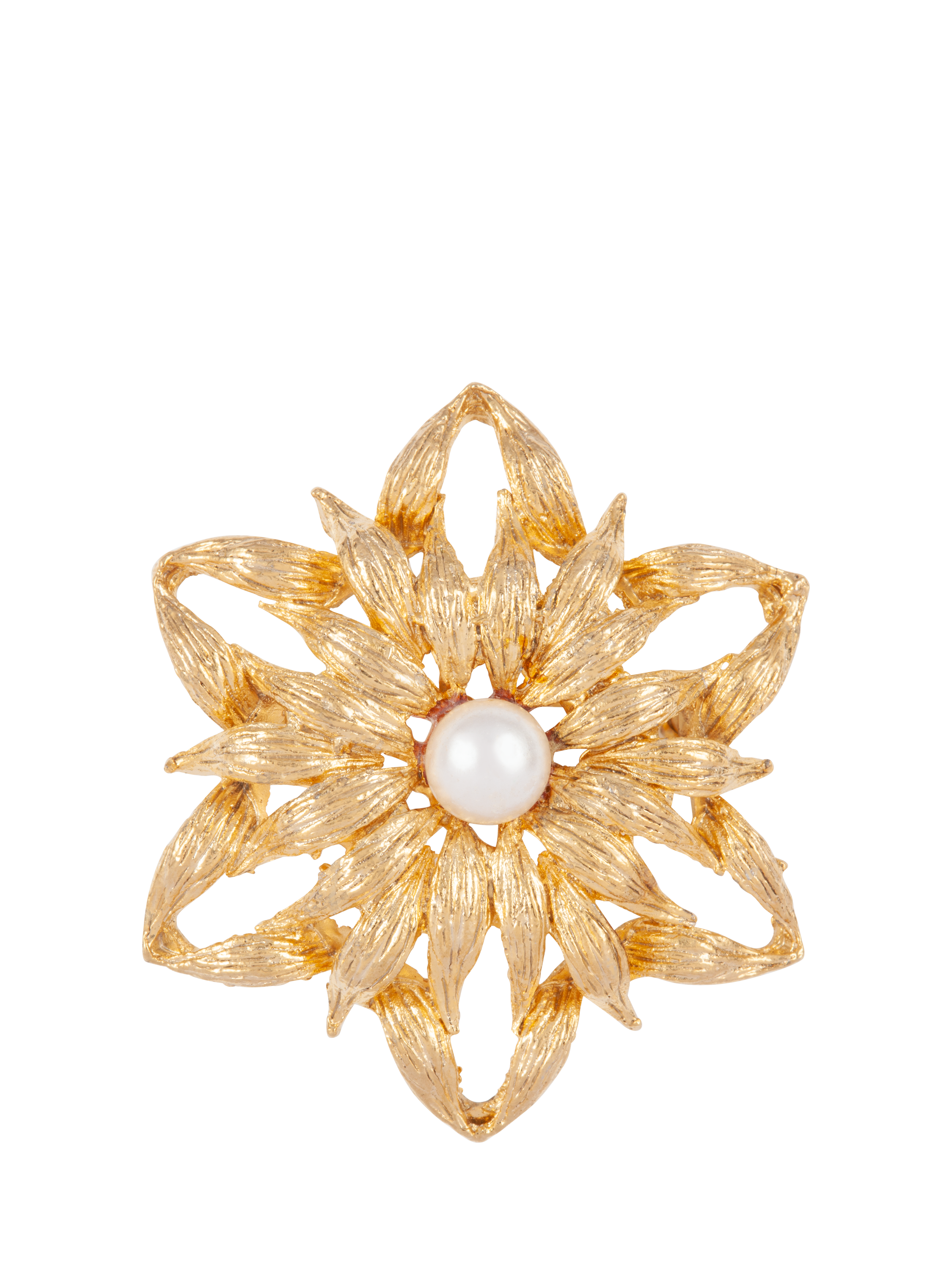 Product image 1 of 1, which shows Susan Caplan Pre-Loved Rediscovered Gold Plated Faux Pearl Flower Brooch, Gold, Dated Circa 1990s