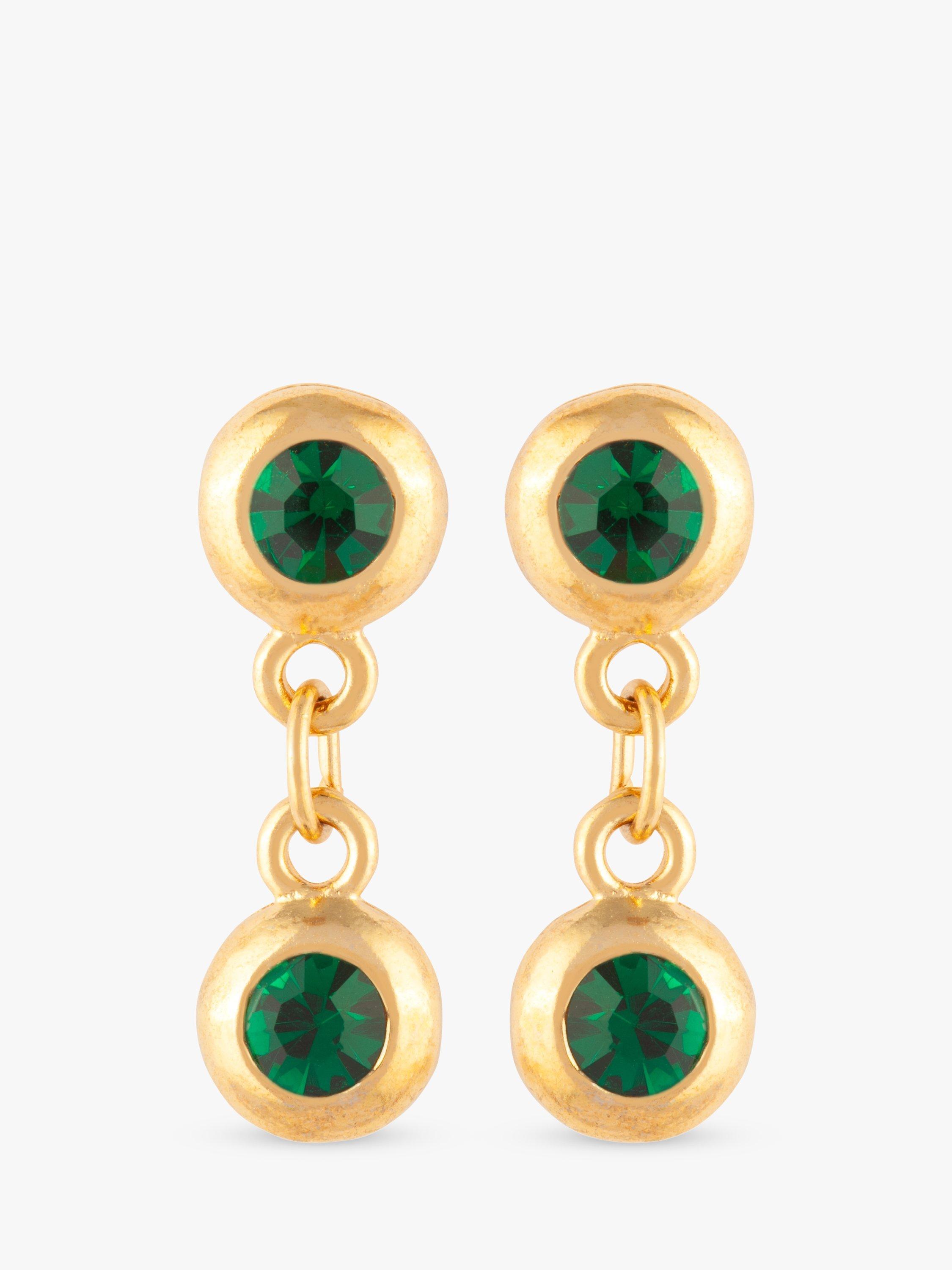 Product image 1 of 1, which shows Susan Caplan Pre-Loved Rediscovered Collection Gold Plated Swarovski Crystal Double Circle Drop Earrings, Gold/Green