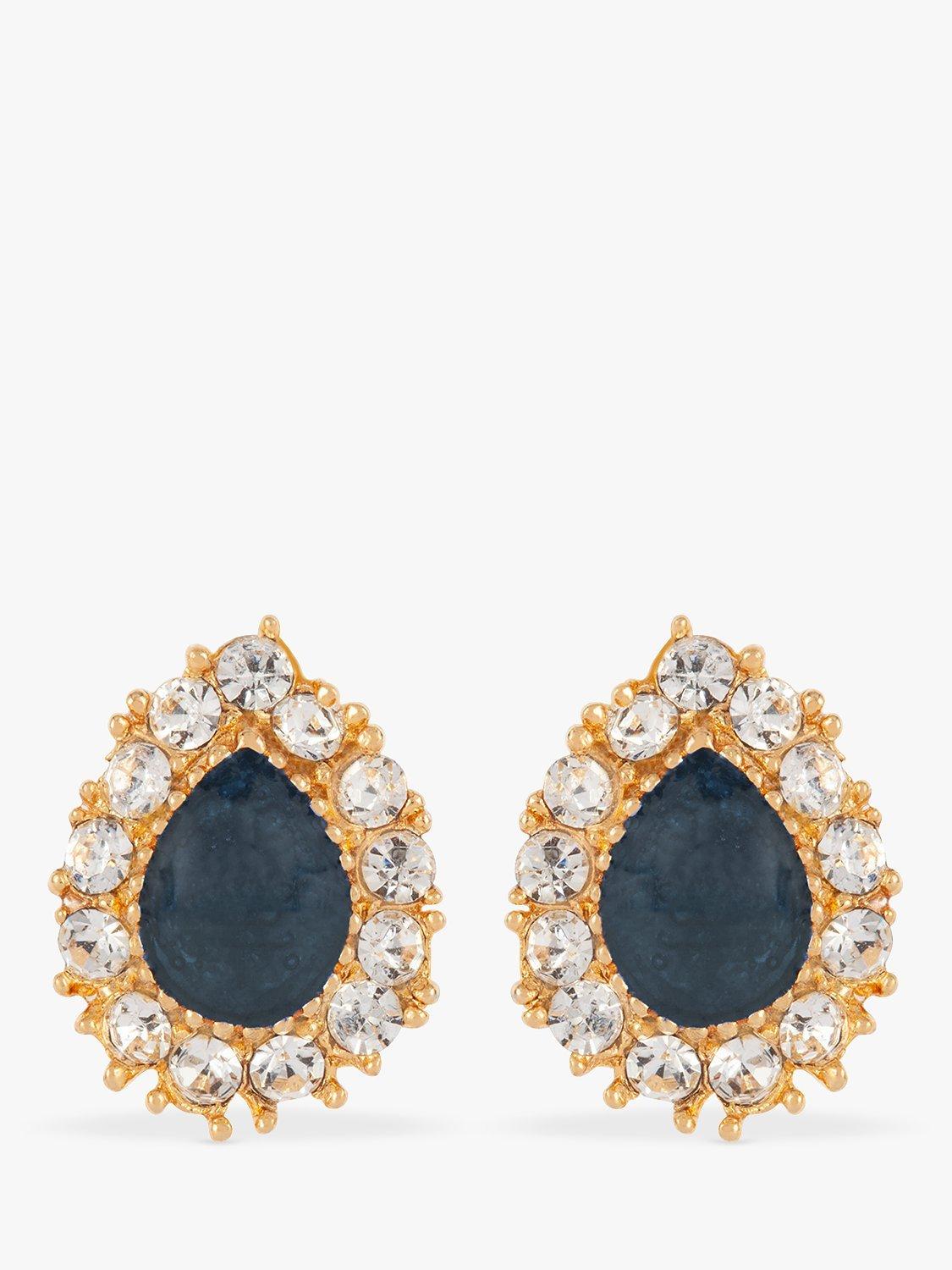 Product image 1 of 2, which shows Susan Caplan Pre-Loved Rediscovered Collection Gold Plated Lucite Swarovski Crystal Clip-On Earrings, Gold/Blue