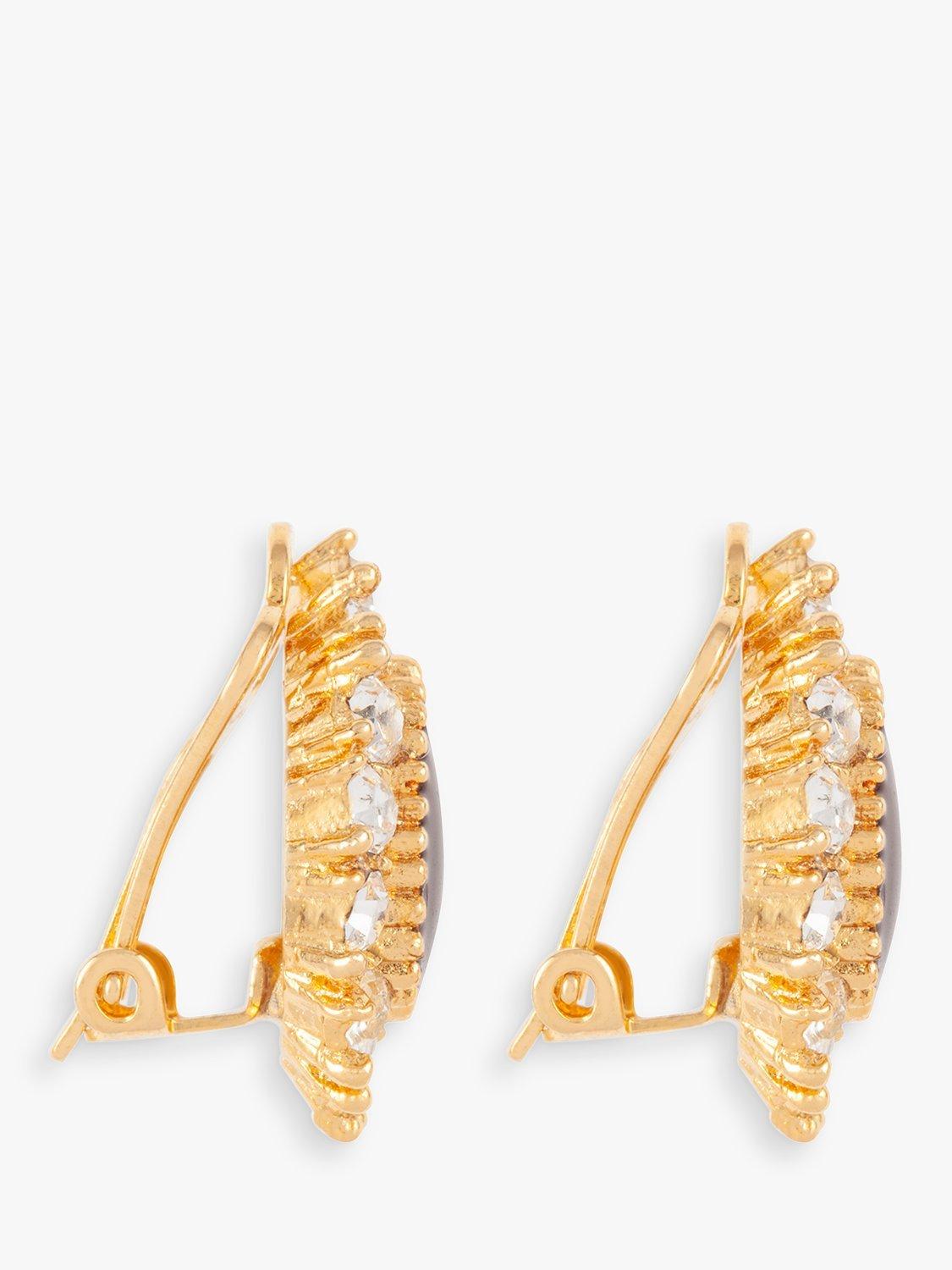 Product image 2 of 2, which shows Susan Caplan Pre-Loved Rediscovered Collection Gold Plated Lucite Swarovski Crystal Clip-On Earrings, Gold/Blue