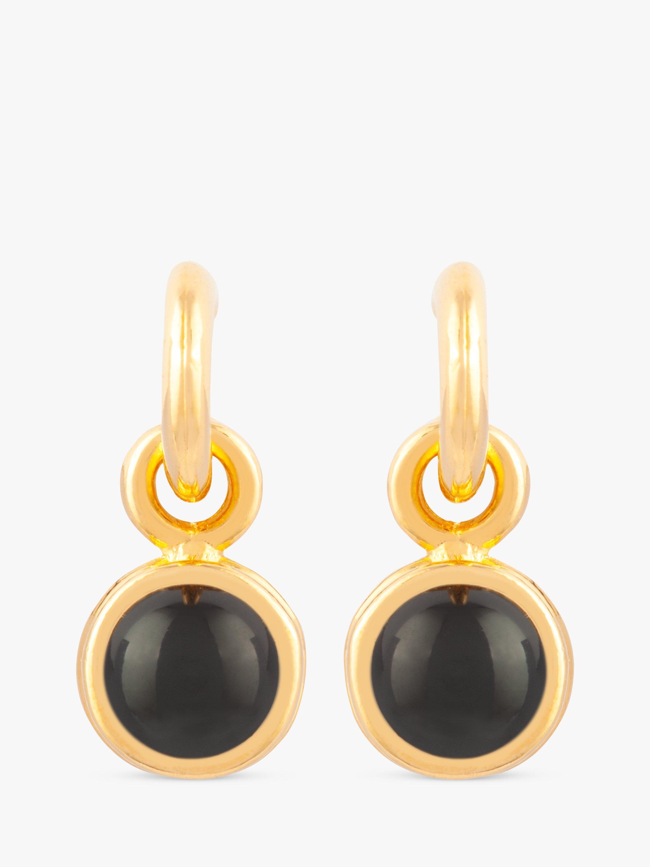 Product image 1 of 2, which shows Susan Caplan Pre-Loved Rediscovered Collection Drop Hoop Earrings, Dated Circa 1990s, Gold/Black